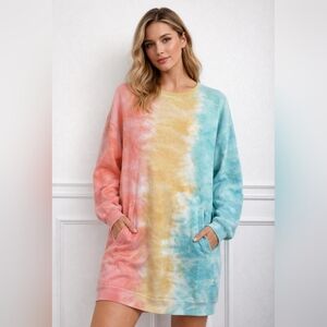 Ultra Flirt Juniors' Tie-Dyed Casual Chic Sweatshirt Dress Size Large.